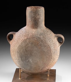 Moche-Chimu Pottery Canteen w/ Relief Motifs