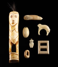 Alaskan Walrus Ivory Carvings & Indonesian Bone Figure