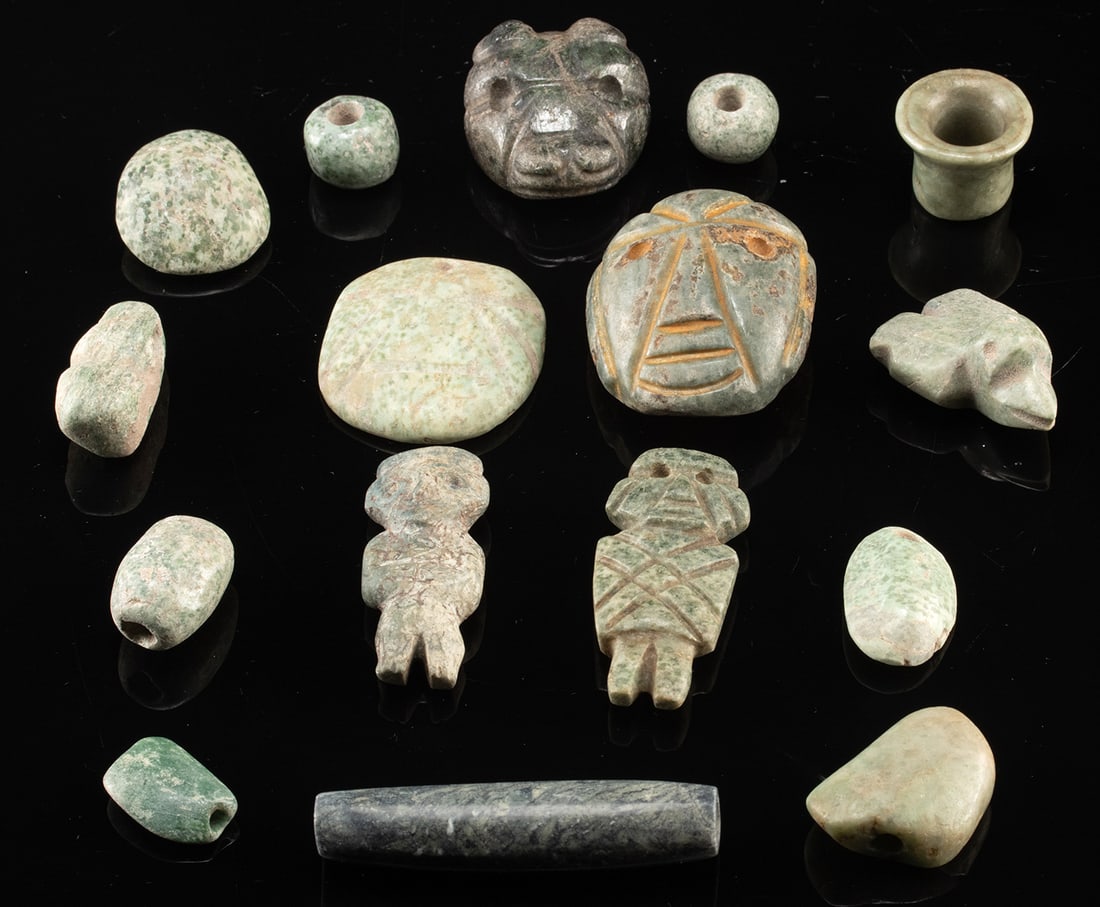 Mezcala - Maya 16 Assorted Greenstone Beads & Pendants (1 of 4)