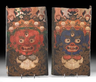 18th C. Tibetan Gonkhang Doors, Wrathful Mahakala Imagery, ex-Sotheby's