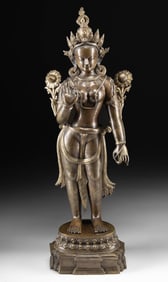 Himalayan Brass Standing White Tara Goddess Statue