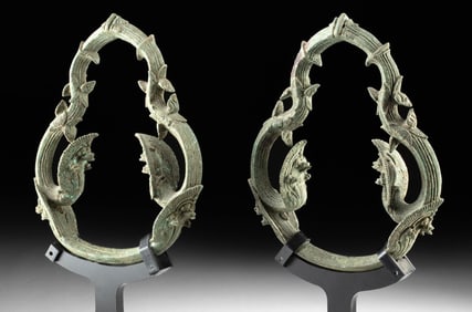 Pair of Khmer Bronze Palanquin Rings w/ Naga Ornaments