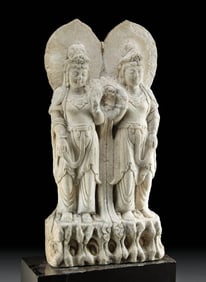 Chinese Ming Dynasty Marble Statue Pair of Guanyin