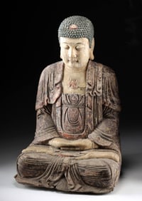 Ming Wood Shakyamuni Buddha - Wan Symbol on Chest