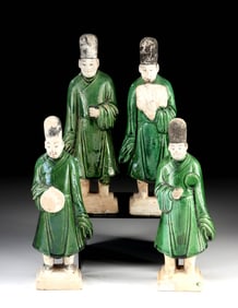 Four Chinese Ming Glazed Pottery Attendant Tomb Figures