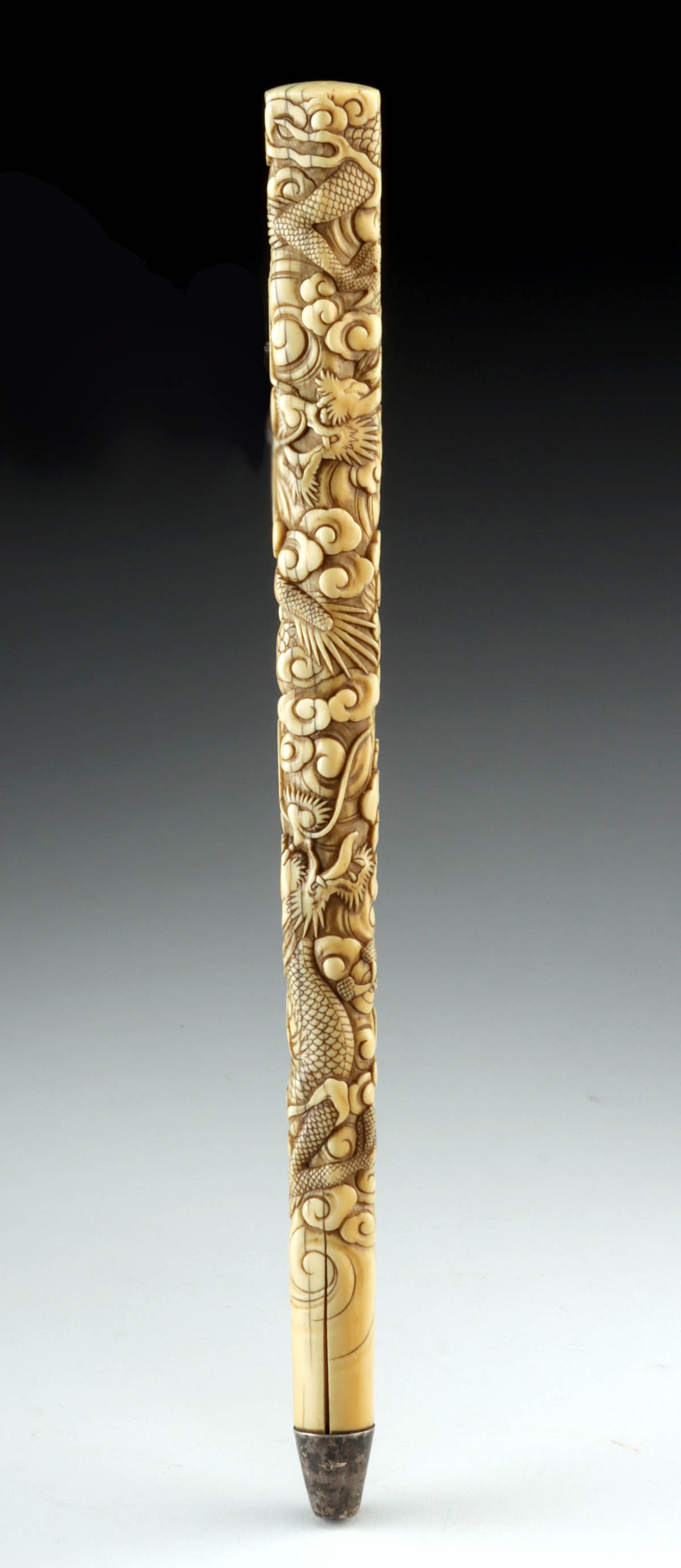 19th C. Chinese Ivory Parasol Handle, Dragon Motifs (1 of 3)