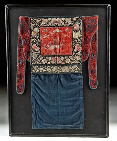 Framed Chinese Miao Embroidered Silk Baby Carrier Sling