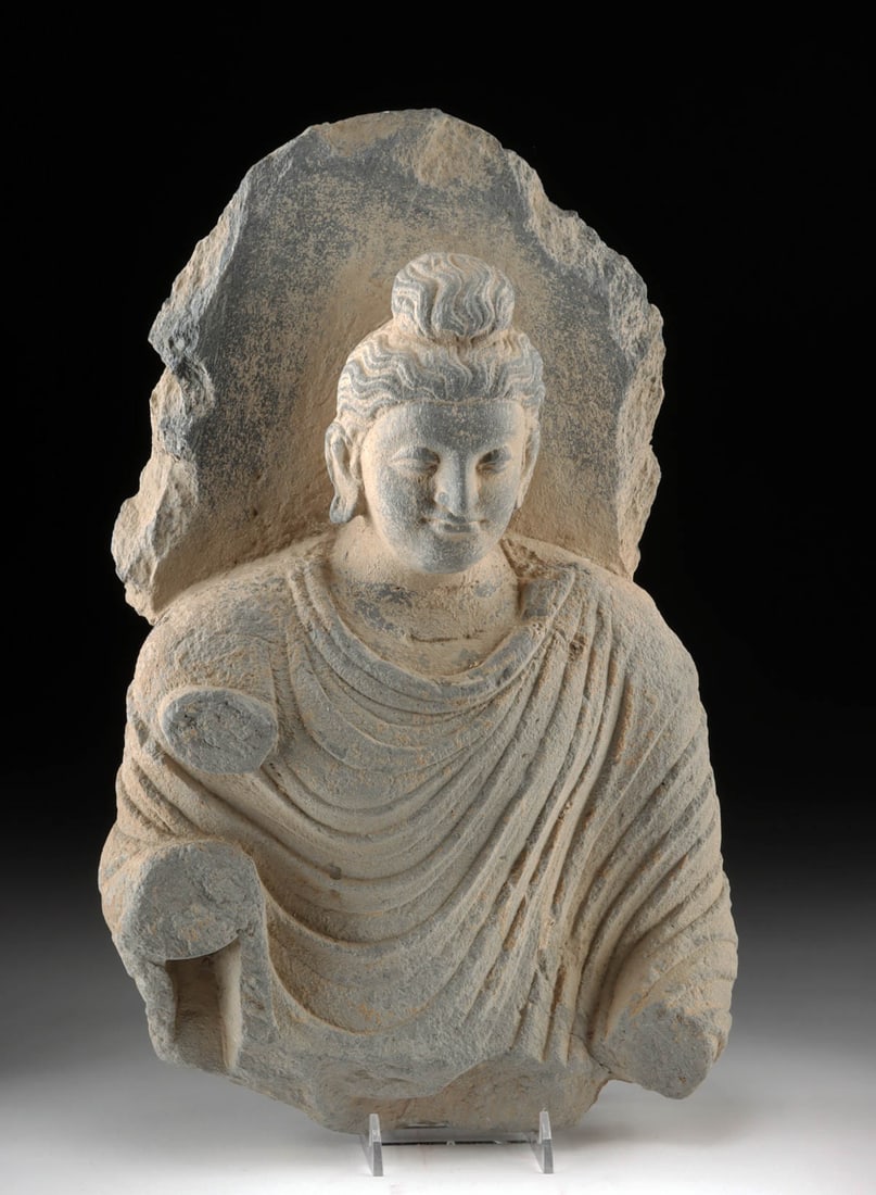2nd C. Gandharan Schist Relief Standing Buddha, Kushan Period (1 of 3)