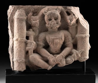 17th C. Indian Mughal Pink Sandstone Relief Depicting Narasimha