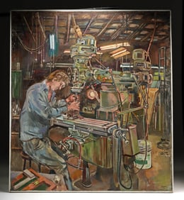 Edith Kramer Painting - Man in a Machine Shop (1955)
