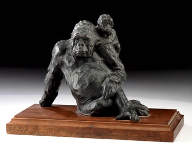 Kenneth Bunn Bronze Sculpture - Gorilla & Baby (1990s)