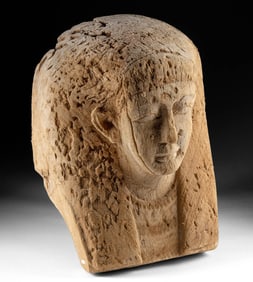 Fine Egyptian Wood Sarcophagus Mask - Joined Face & Wig Panels