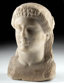 Refined Imperial Roman Marble Head of Apollo with Taenia