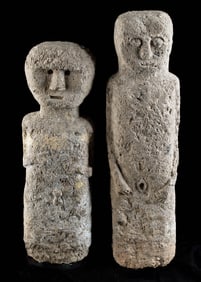 Two Monumental Sumatran Stone Guardian Figures