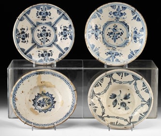 18th C. Catalan Tin-Glazed Blue on White Pottery Dishes