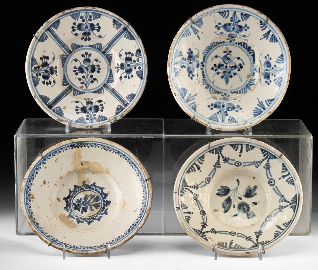18th C. Catalan Tin-Glazed Blue on White Pottery Dishes (1 of 2)