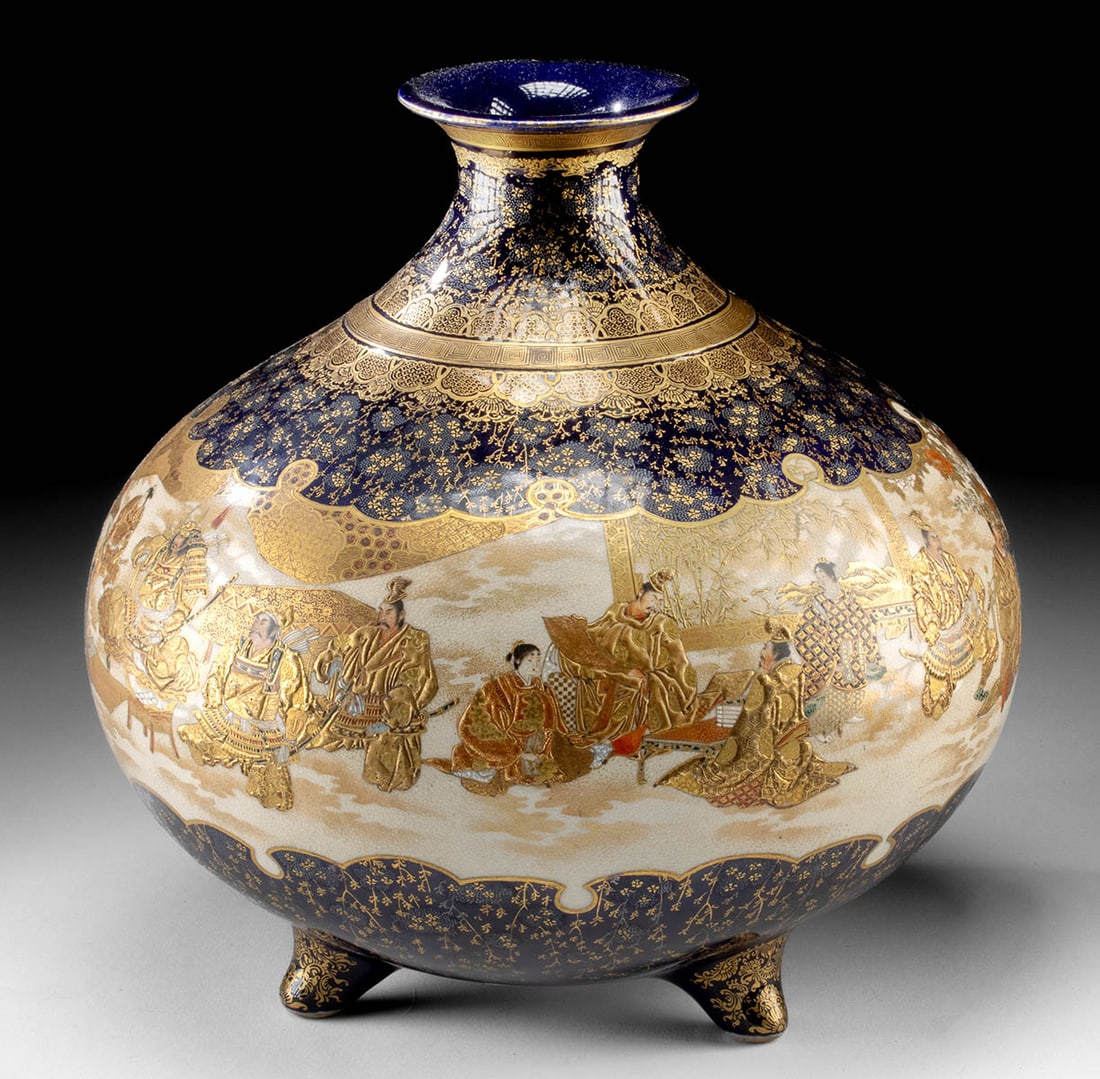 Japanese Meiji Satsuma Vase - Samurai Panels, Gilt Character Mark (1 of 5)