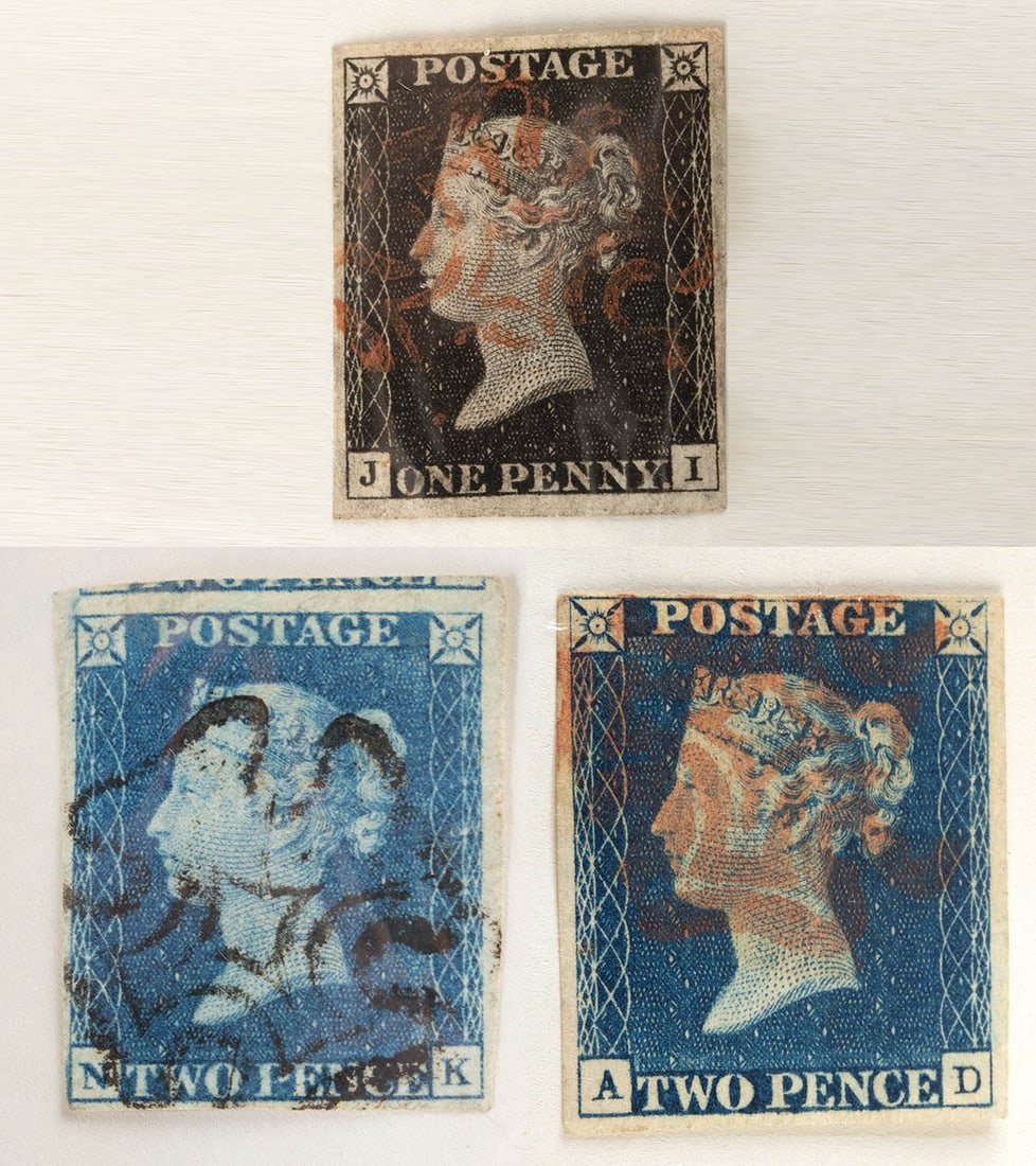 Scarce 1840s British Stamps, Penny Black & 2 Pence Blue (1 of 5)
