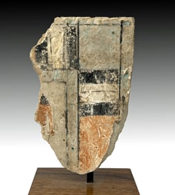 Egyptian Wall Painting Fragment, Figural Detail and Linear Borders