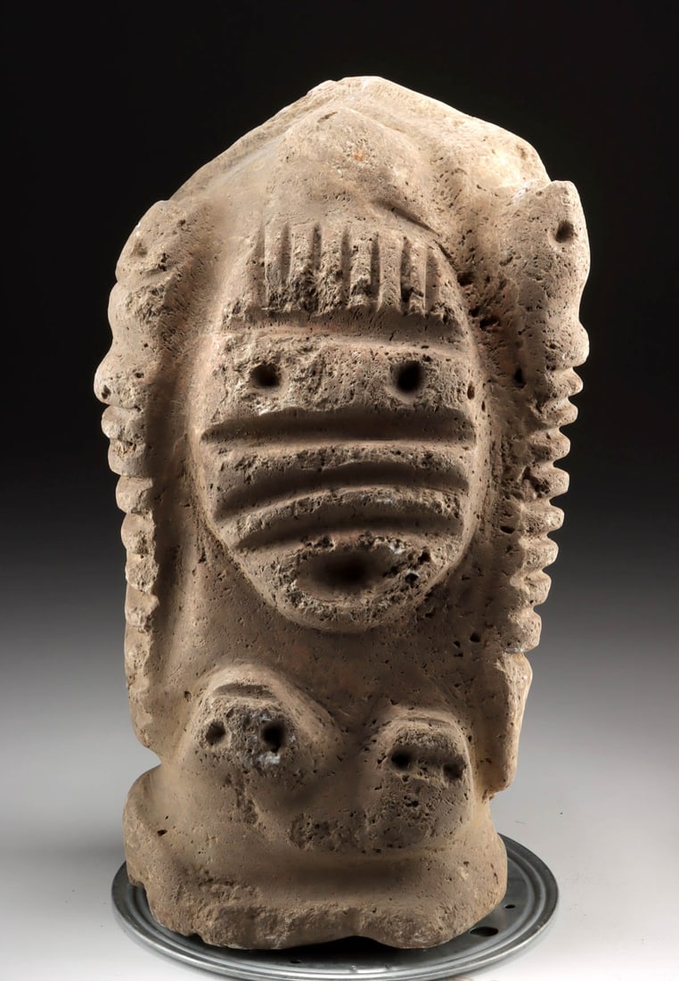 Mesoamerican Carved Limestone Abstract Faces / Snakes (1 of 4)