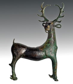 Superb Early Iron Age North Caucasus Bronze Stag w/ Elaborate Antlers