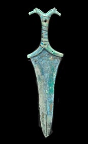 Ancient Koban Culture Bronze Dagger, Double Horse-Head Pommel
