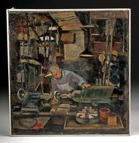 Edith Kramer Painting - "Man on Lathe II" (1949)