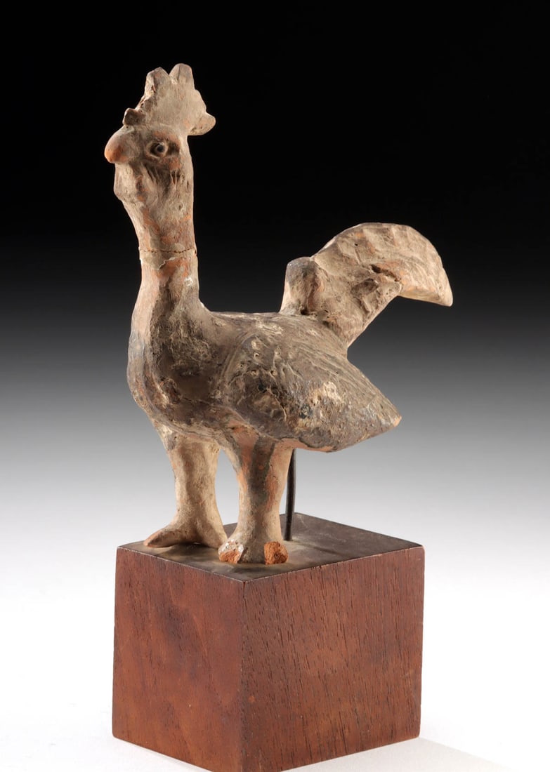 Han Dynasty Pottery Rooster, Traces of Iridescent Glaze (1 of 3)