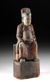 18th C. Qing Painted Figure - Wenchang Wang or Official