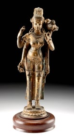 19th C. Cambodian Brass Standing Figure of Lokesvari