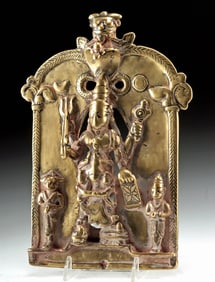 18th C. Indian Brass Devotional Plaque of Virabhadra