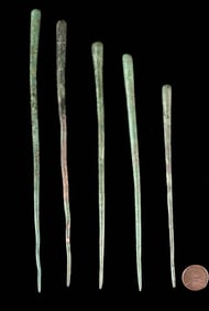 Five Bronze Age Copper & Bronze Cloak / Hair Pins