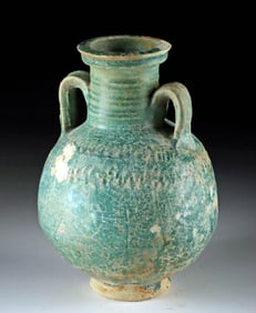 Lovely Parthian Era Turquoise-Glazed Pottery Amphora
