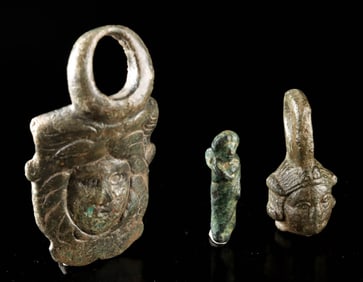 Trio of Roman Bronze Miniatures - Medusa & Figures