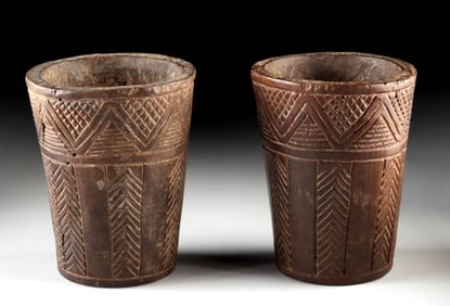 2 Superb Incan Empire Matching Pair of Wood Kero Cups