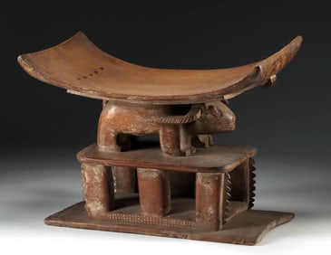 Large Ashanti Wood Prestige Stool w/ Water Buffalo