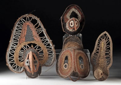 Four Papua New Guinea Woven Miniature Yam Masks