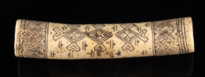 Indonesian Bone Lime Container with Geometric Carving