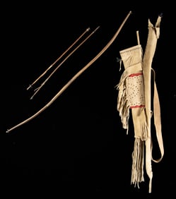 Native American Wooden Bow & Leather Quiver Set