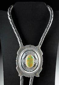 Navajo Silver Bolo Tie w/ Turquoise - Thomas Singer