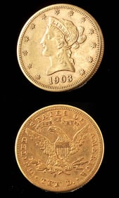 VF 1903 US Gold Ten Dollar Coin - San Francisco Mint