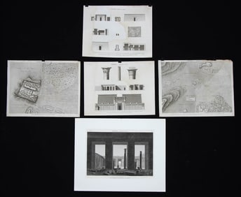 5 French Engravings of Thebes - Description de l'Egypte