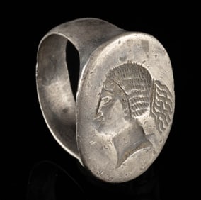 19th C. Silver Signet Ring - Classical Female Profile