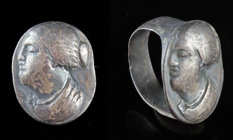 Neoclassical Silver Cameo Ring - Female Bust