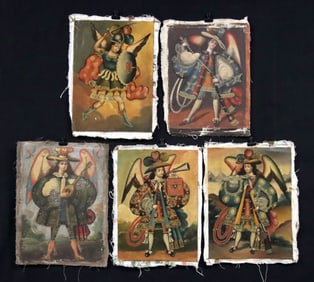 5 Cuzcqueno Paintings - Arquebusier Angels, ca. 1910