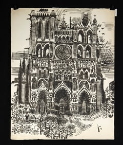 Edith Kramer Ink Drawing - "Cathedral" (1948)