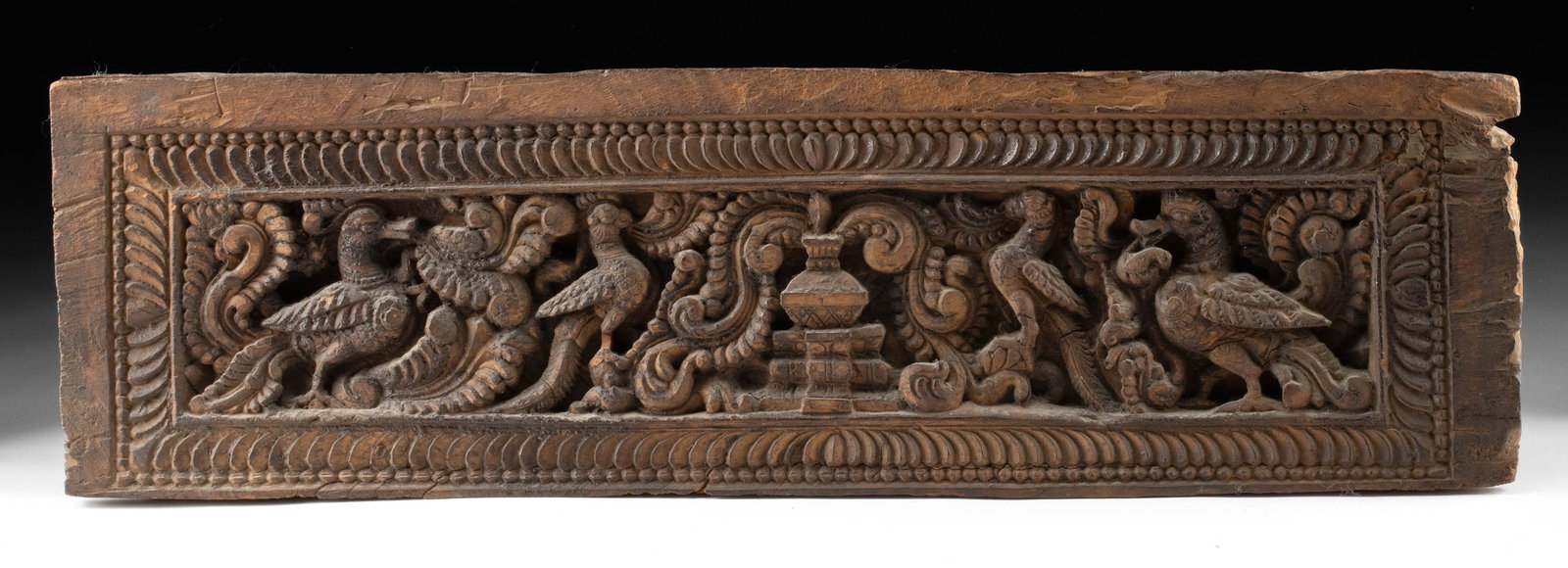 19th C. Indian Carved Panel - Mythic Birds and Fountain (1 of 3)