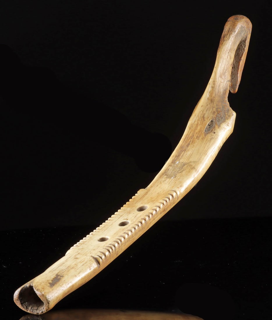 Nazca Camelid Bone Flute Carved with Bird Head (1 of 2)