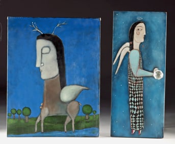 Two Rose Walton Paintings - Angel & Winged Deer (2000)