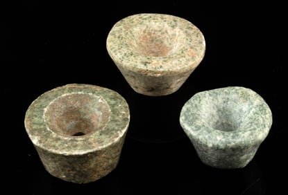 Mesoamerican Mezcala / Maya Greenstone Earflares Trio